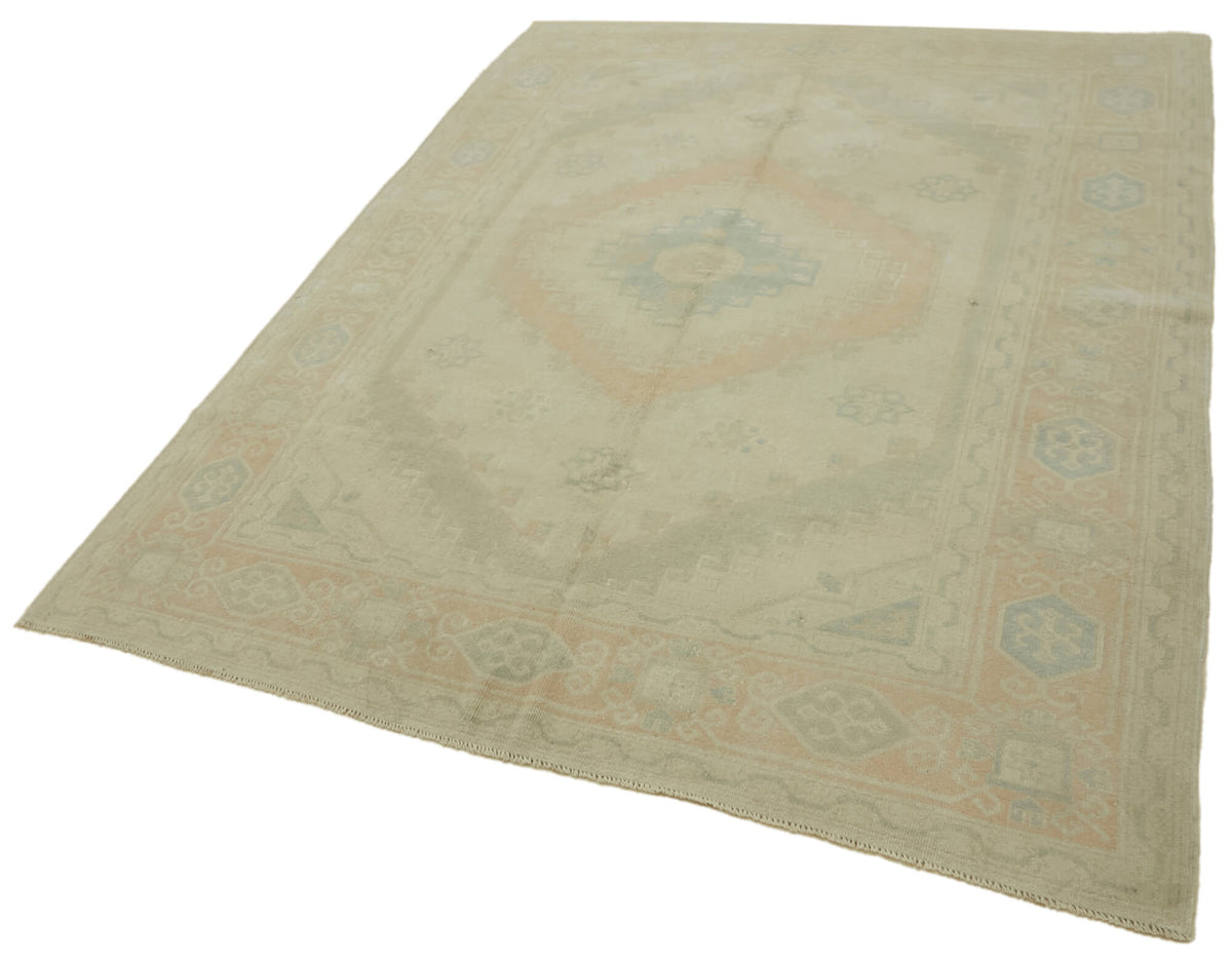 Kavale Bej Mavi Geometrik Yün El Dokuma Modern Halı 195x266 cm – doku yakın çekim