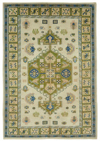 Kavale Düz Yeşil Halı Vintage El Dokuma Geometrik Desenli 202x293 cm