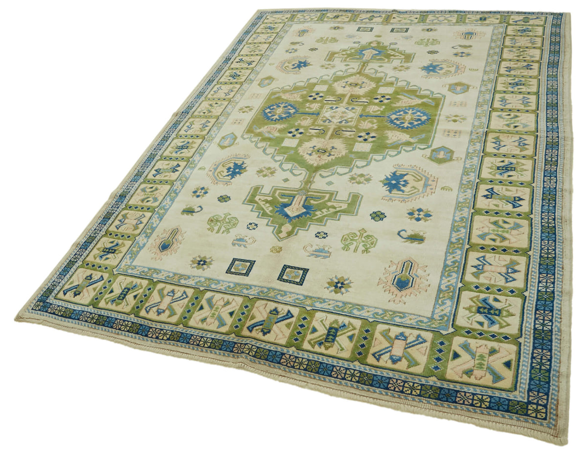 Kavale Düz Yeşil Halı Vintage El Dokuma Geometrik Desenli 202x293 cm – doku yakın çekim