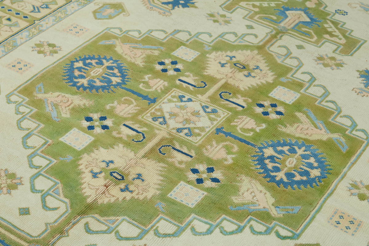 Kavale Düz Yeşil Halı Vintage El Dokuma Geometrik Desenli 202x293 cm – mekânda kullanım