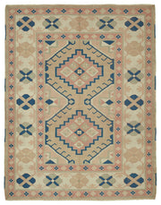 Kavale Bej Lacivert Madalyon Desenli Yün El Dokuma Halı 196x250 cm