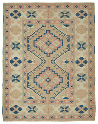 Kavale Bej Lacivert Madalyon Desenli Yün El Dokuma Halı 196x250 cm