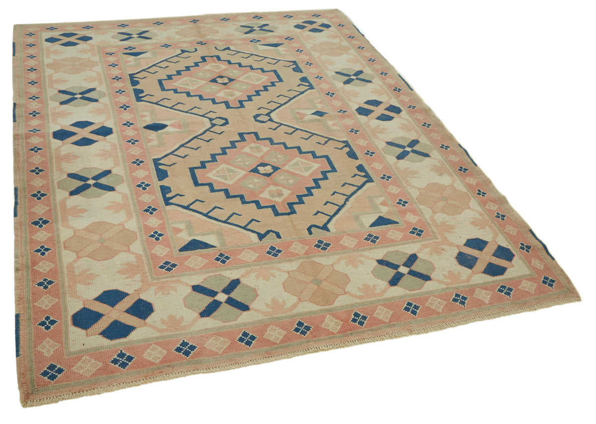 Kavale Bej Lacivert Madalyon Desenli Yün El Dokuma Halı 196x250 cm – genel görünüm