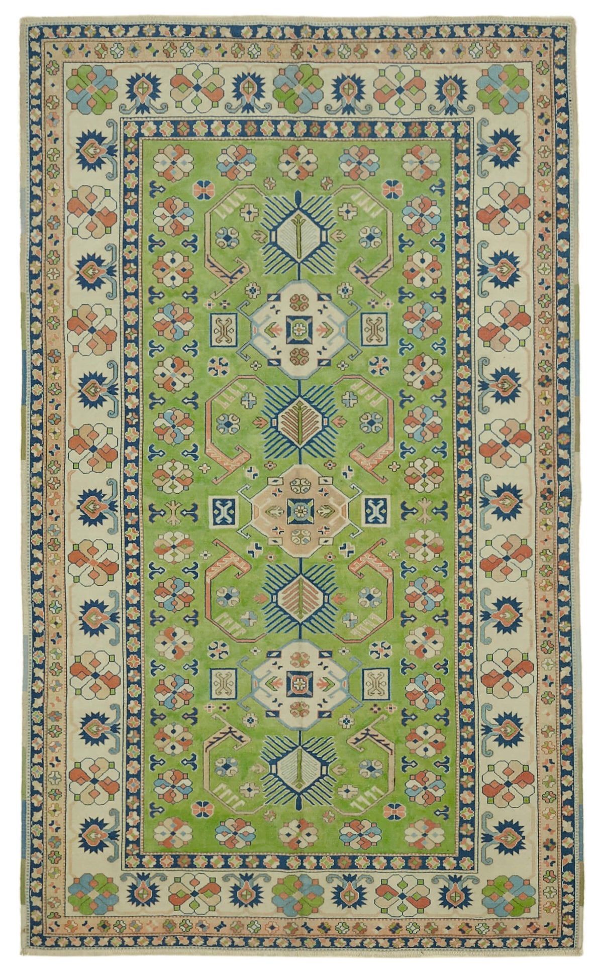 Kavale Madalyon Desenli Yeşil Bej El Dokuma Halı 170x283 cm