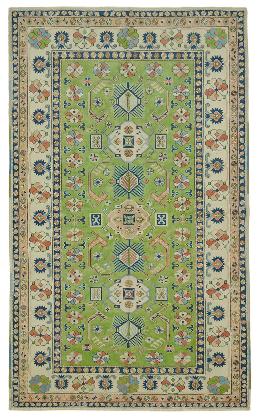 Kavale Medaillon Gemusterter Grün Beige Handgewebter Teppich 170x283 cm