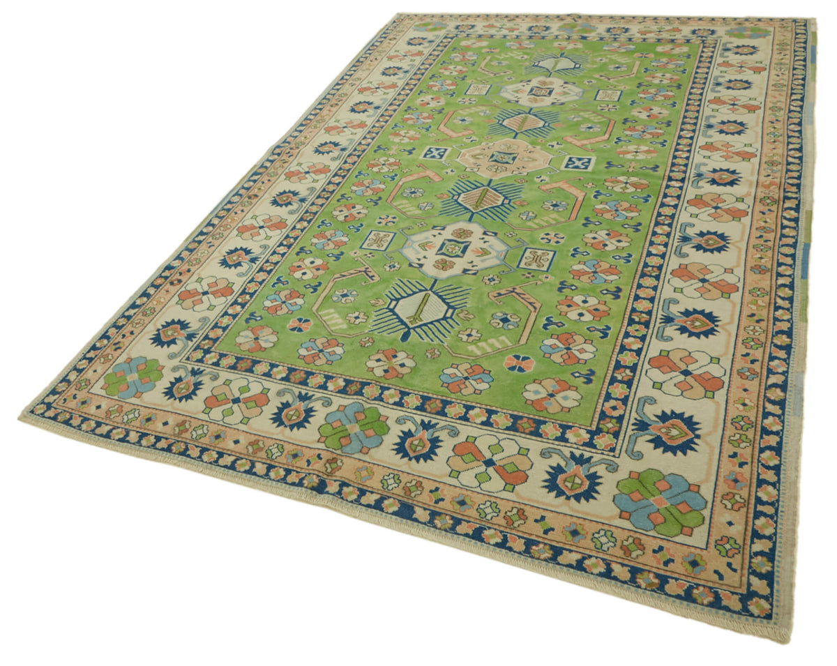 Kavale Madalyon Desenli Yeşil Bej El Dokuma Halı 170x283 cm – doku yakın çekim