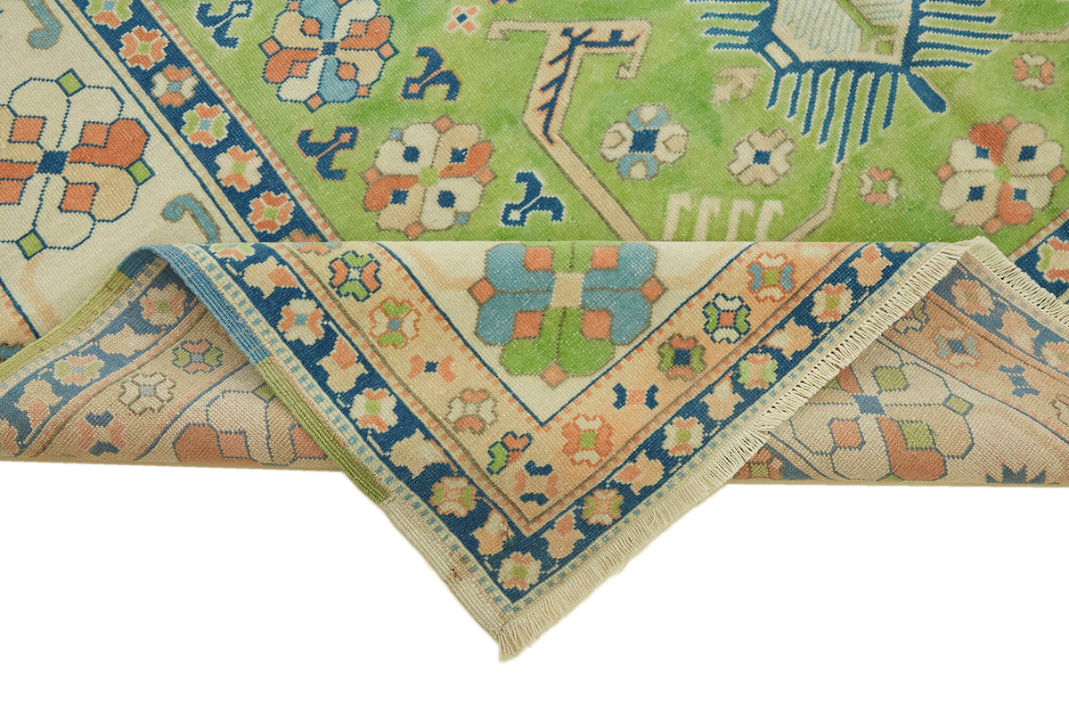 Kavale Madalyon Desenli Yeşil Bej El Dokuma Halı 170x283 cm – kenar detayı
