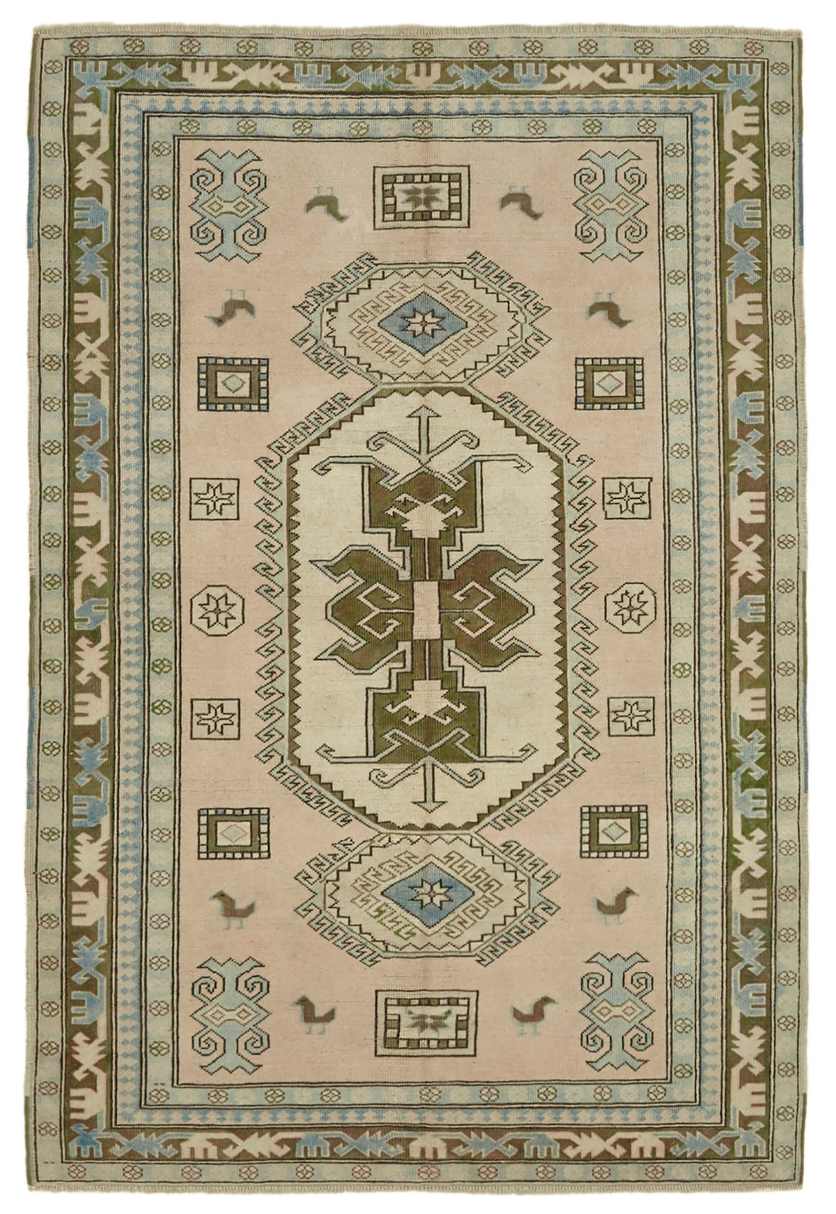 Kavale Madalyon Desenli Bej Rengi El Dokuma Anadolu Halısı 176x258 cm