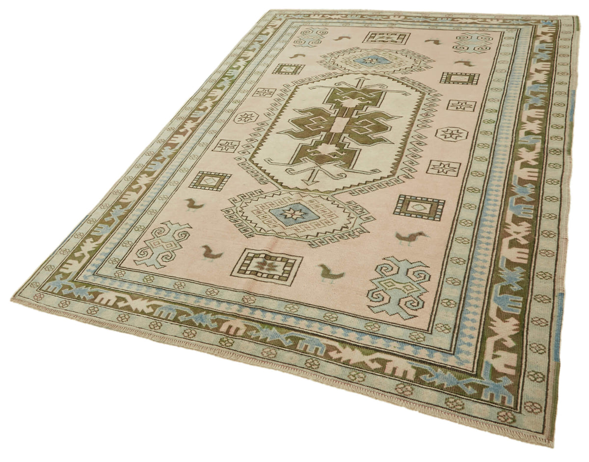 Kavale Madalyon Desenli Bej Rengi El Dokuma Anadolu Halısı 176x258 cm – doku yakın çekim