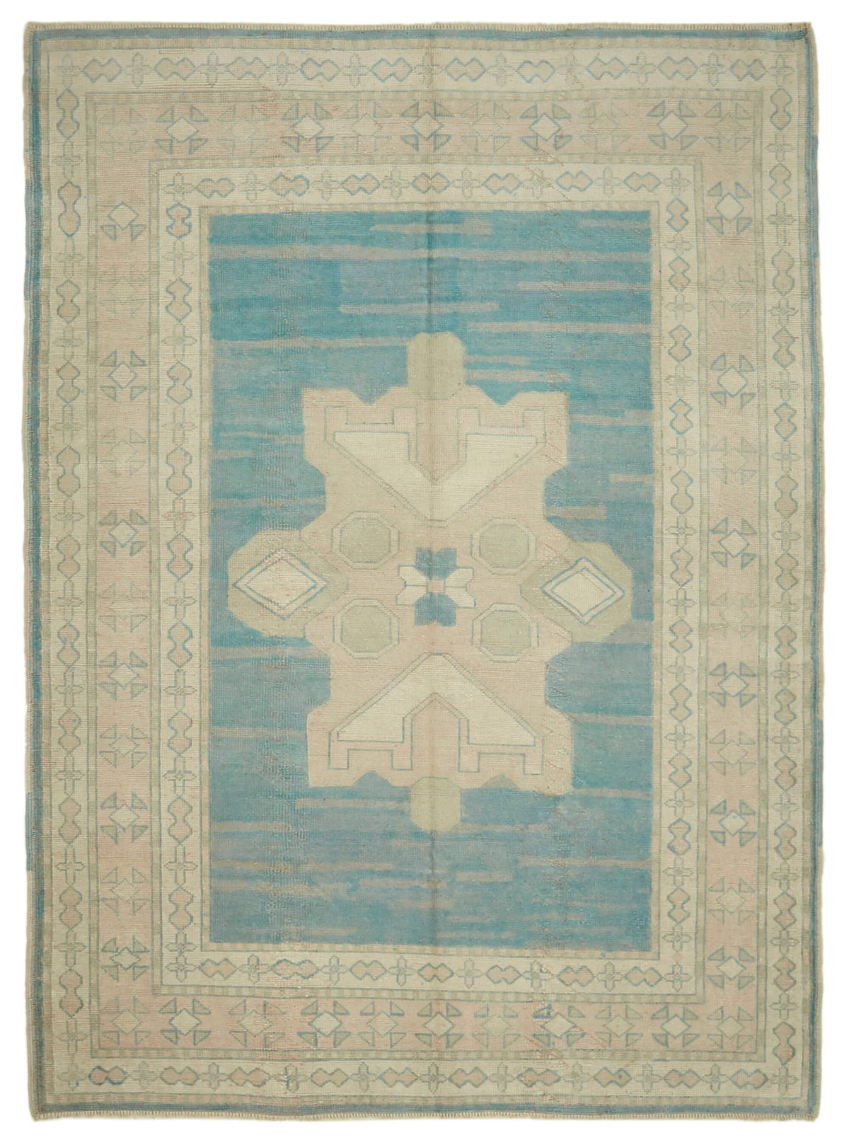 Kavale Dokuma Modern Halı Turkuaz ve Bej Geometrik Desenli 173x237 cm
