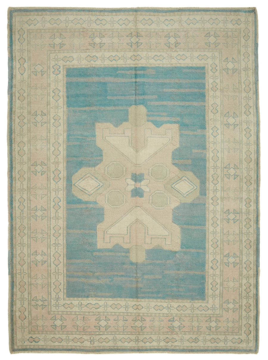 Kavale Dokuma Modern Halı Turkuaz ve Bej Geometrik Desenli 173x237 cm