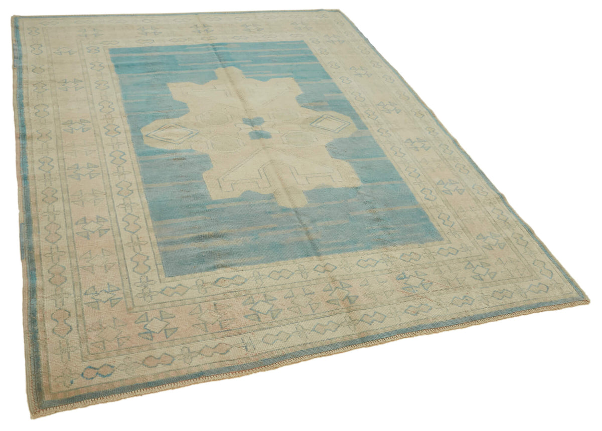 Kavale Dokuma Modern Halı Turkuaz ve Bej Geometrik Desenli 173x237 cm – genel görünüm