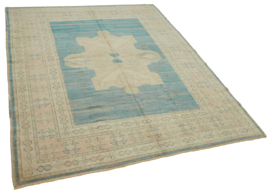 Kavale Dokuma Modern Halı Turkuaz ve Bej Geometrik Desenli 173x237 cm – genel görünüm