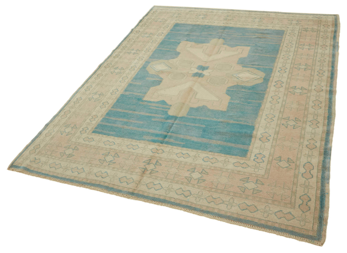 Kavale Dokuma Modern Halı Turkuaz ve Bej Geometrik Desenli 173x237 cm – doku yakın çekim