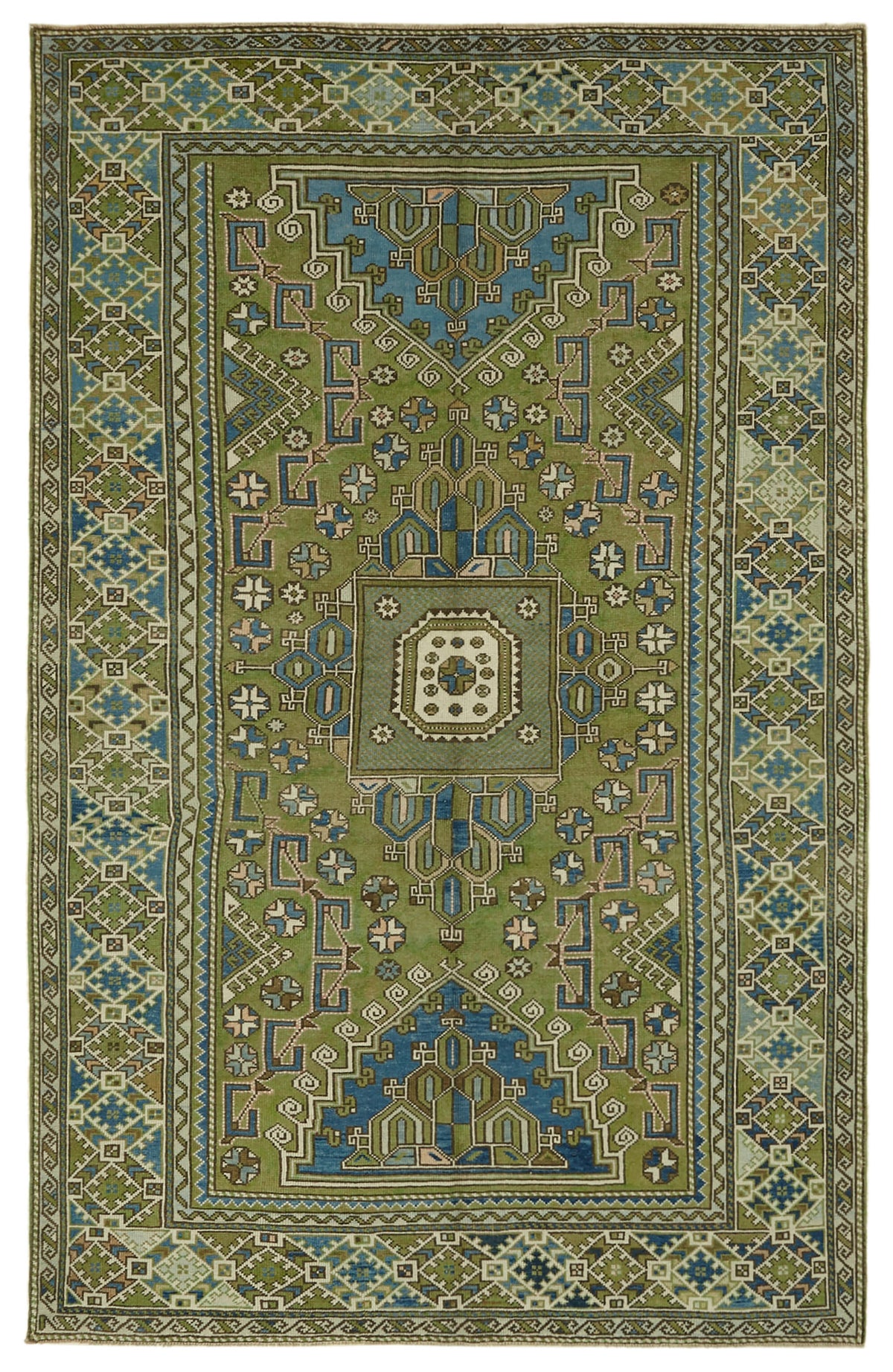 Kavale Madalyon Desenli Yeşil ve Mavi Anadolu Halısı 196x310 cm