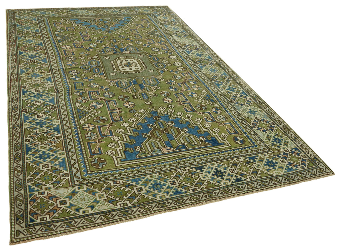 Kavale Madalyon Desenli Yeşil ve Mavi Anadolu Halısı 196x310 cm – genel görünüm