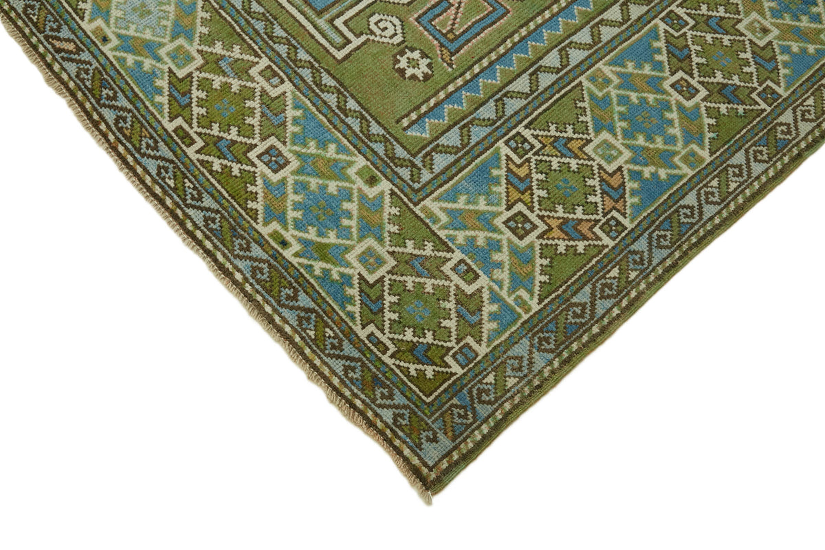 Kavale Madalyon Desenli Yeşil ve Mavi Anadolu Halısı 196x310 cm – detay görünümü
