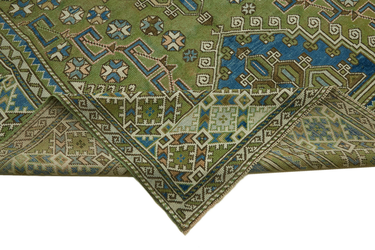 Kavale Madalyon Desenli Yeşil ve Mavi Anadolu Halısı 196x310 cm – kenar detayı
