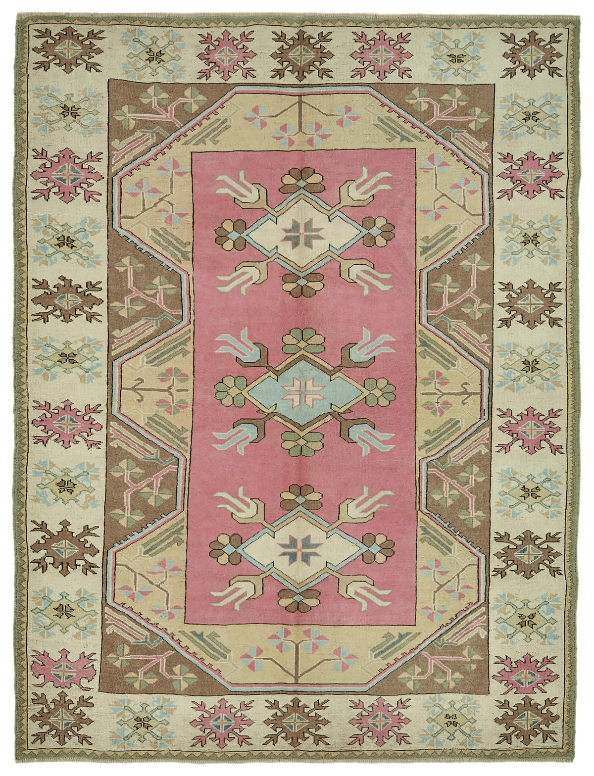 Kavale Gül Kurusu Geometrik Desenli El Dokuma Vintage Halı 215x280 cm