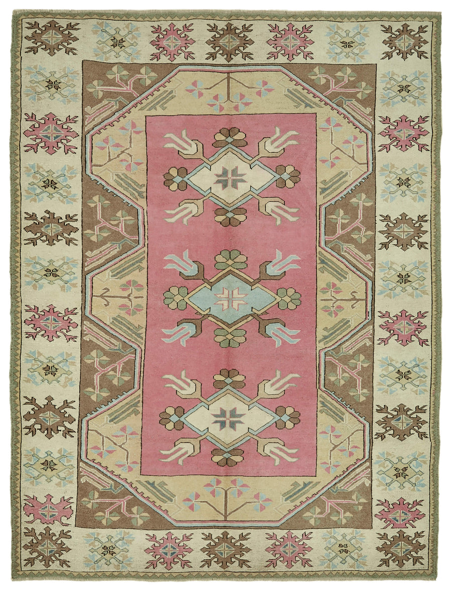 Kavale Gül Kurusu Geometrik Desenli El Dokuma Vintage Halı 215x280 cm