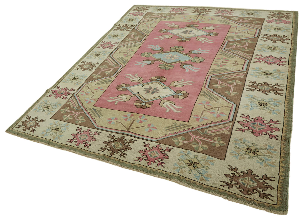 Kavale Gül Kurusu Geometrik Desenli El Dokuma Vintage Halı 215x280 cm – doku yakın çekim
