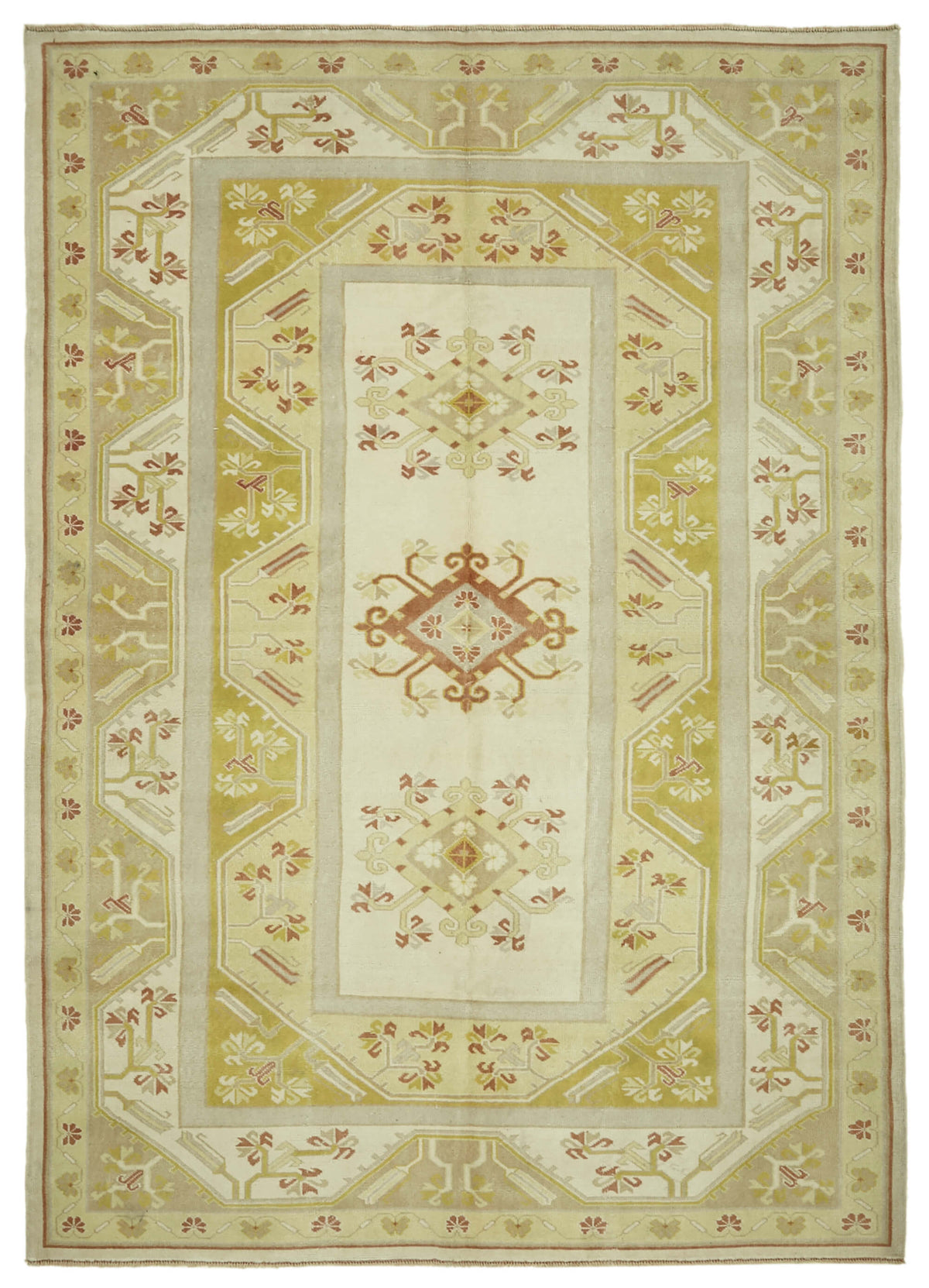Kavale El Dokuma Modern Halı, Bej ve Hardal Geometrik Desenli 200x279 cm