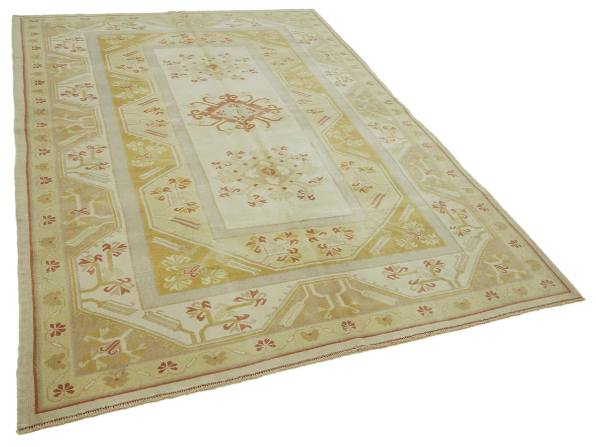 Kavale El Dokuma Modern Halı, Bej ve Hardal Geometrik Desenli 200x279 cm – genel görünüm
