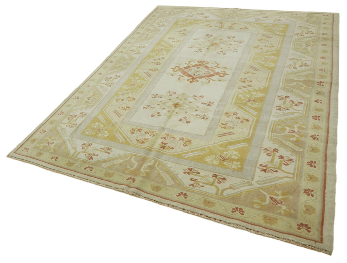 Kavale El Dokuma Modern Halı, Bej ve Hardal Geometrik Desenli 200x279 cm – doku yakın çekim