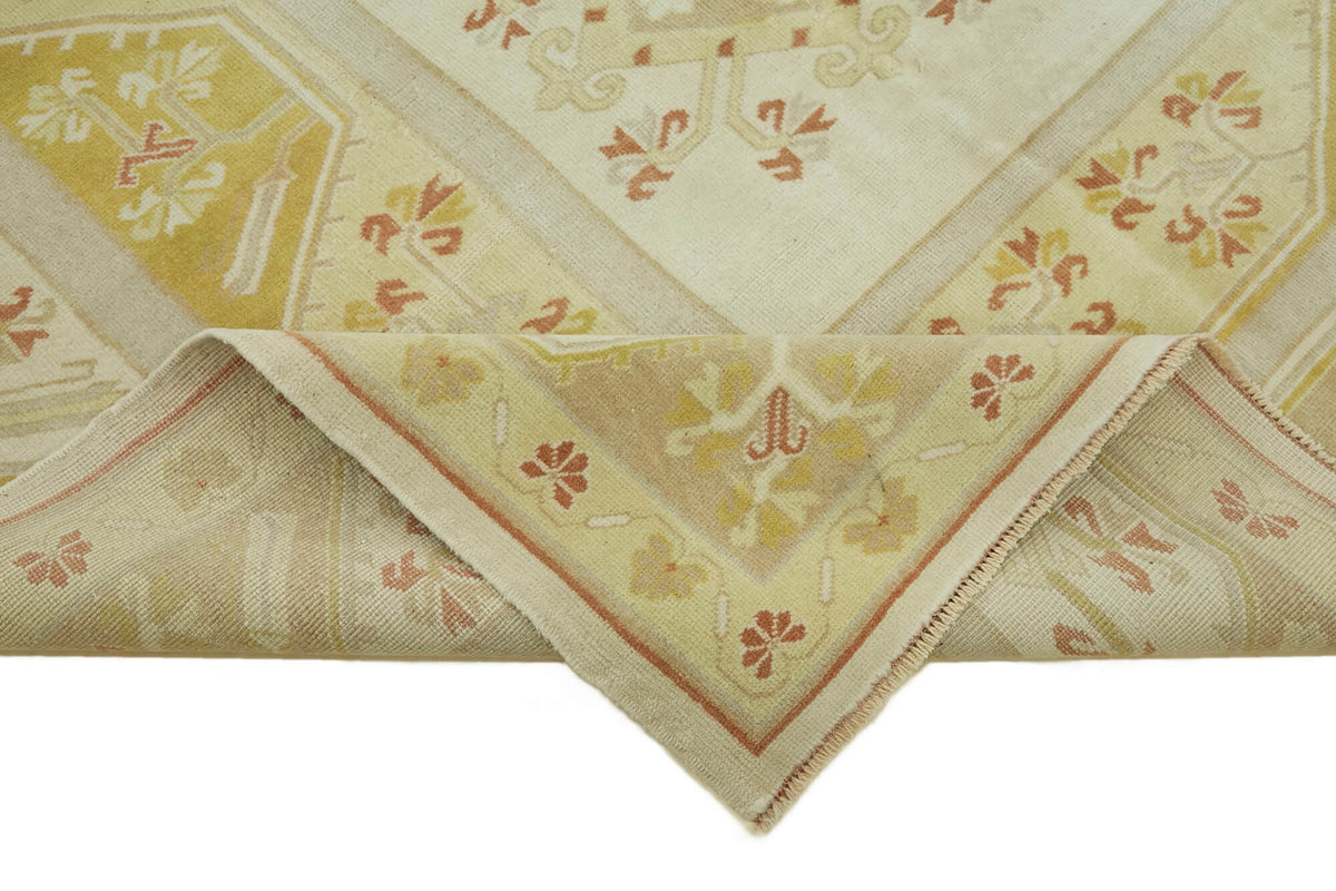 Kavale El Dokuma Modern Halı, Bej ve Hardal Geometrik Desenli 200x279 cm – kenar detayı