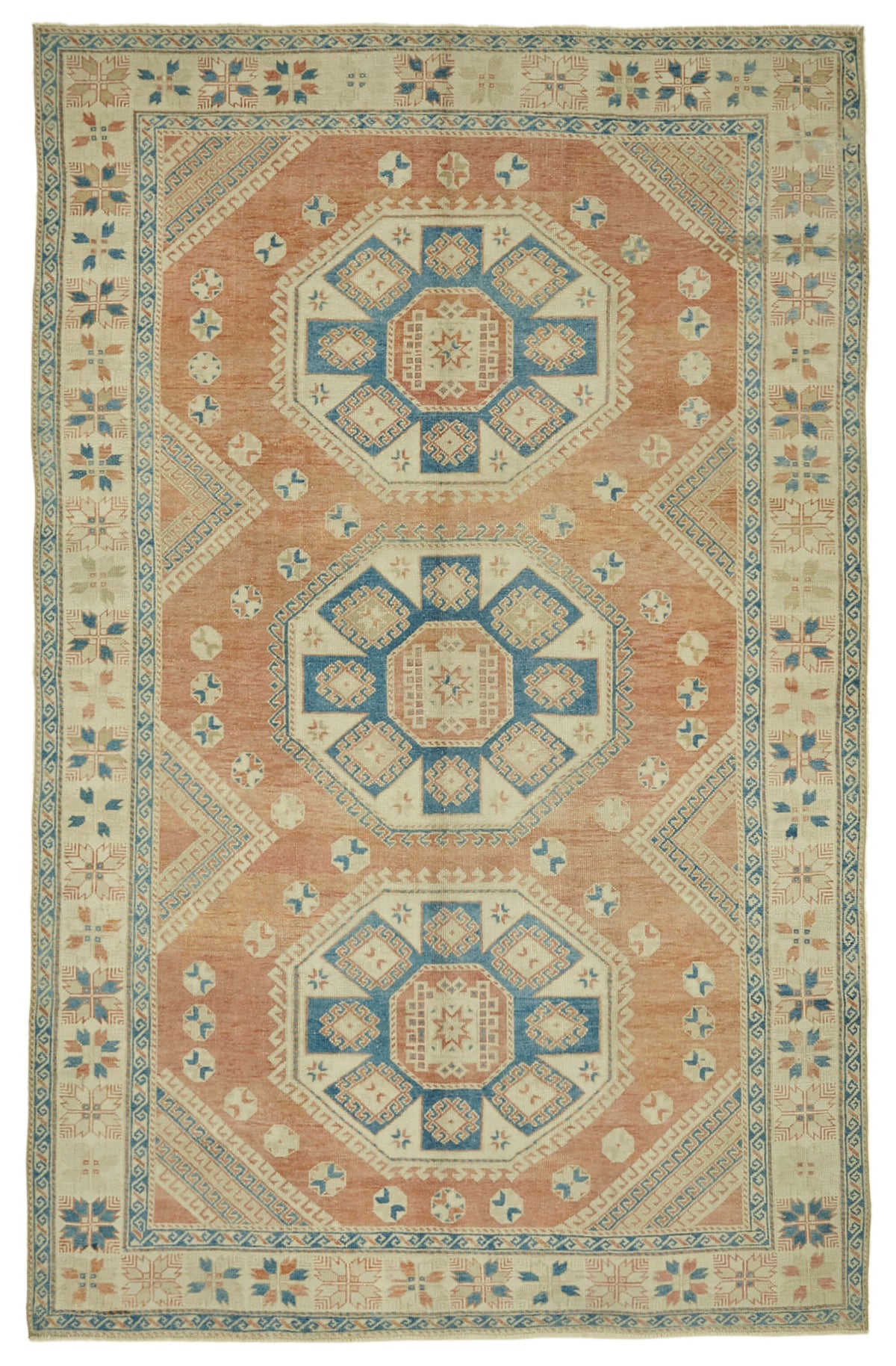 Kavale Açık Mavi Halı, Bej ve Terrakota Tonlu Madalyon Desen 191x299 cm