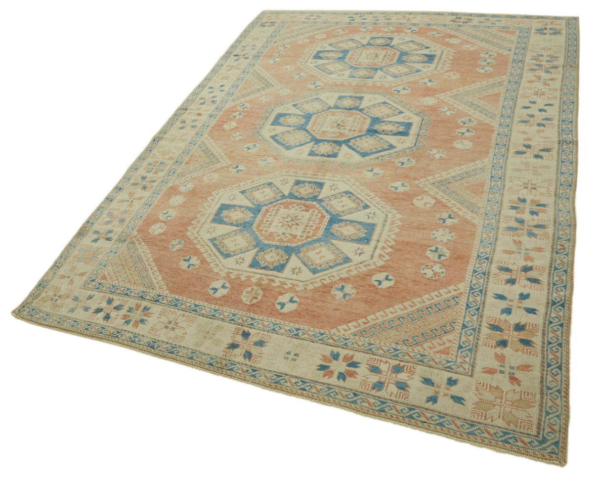 Kavale Açık Mavi Halı, Bej ve Terrakota Tonlu Madalyon Desen 191x299 cm – doku yakın çekim