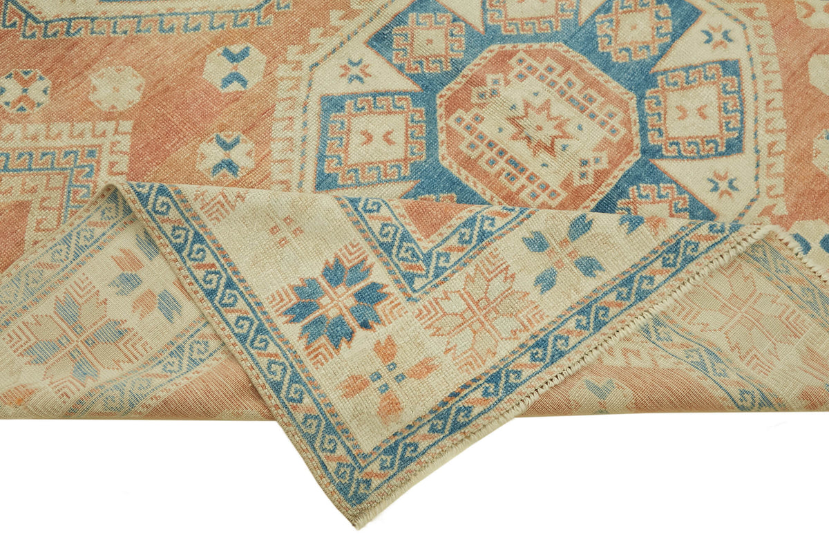 Kavale Açık Mavi Halı, Bej ve Terrakota Tonlu Madalyon Desen 191x299 cm – kenar detayı