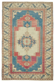 Kavale Krem Mavi Madalyon Göbek Desenli El Dokuma Halı 178x271 cm