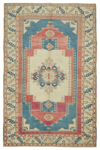 Kavale Krem Mavi Madalyon Göbek Desenli El Dokuma Halı 178x271 cm