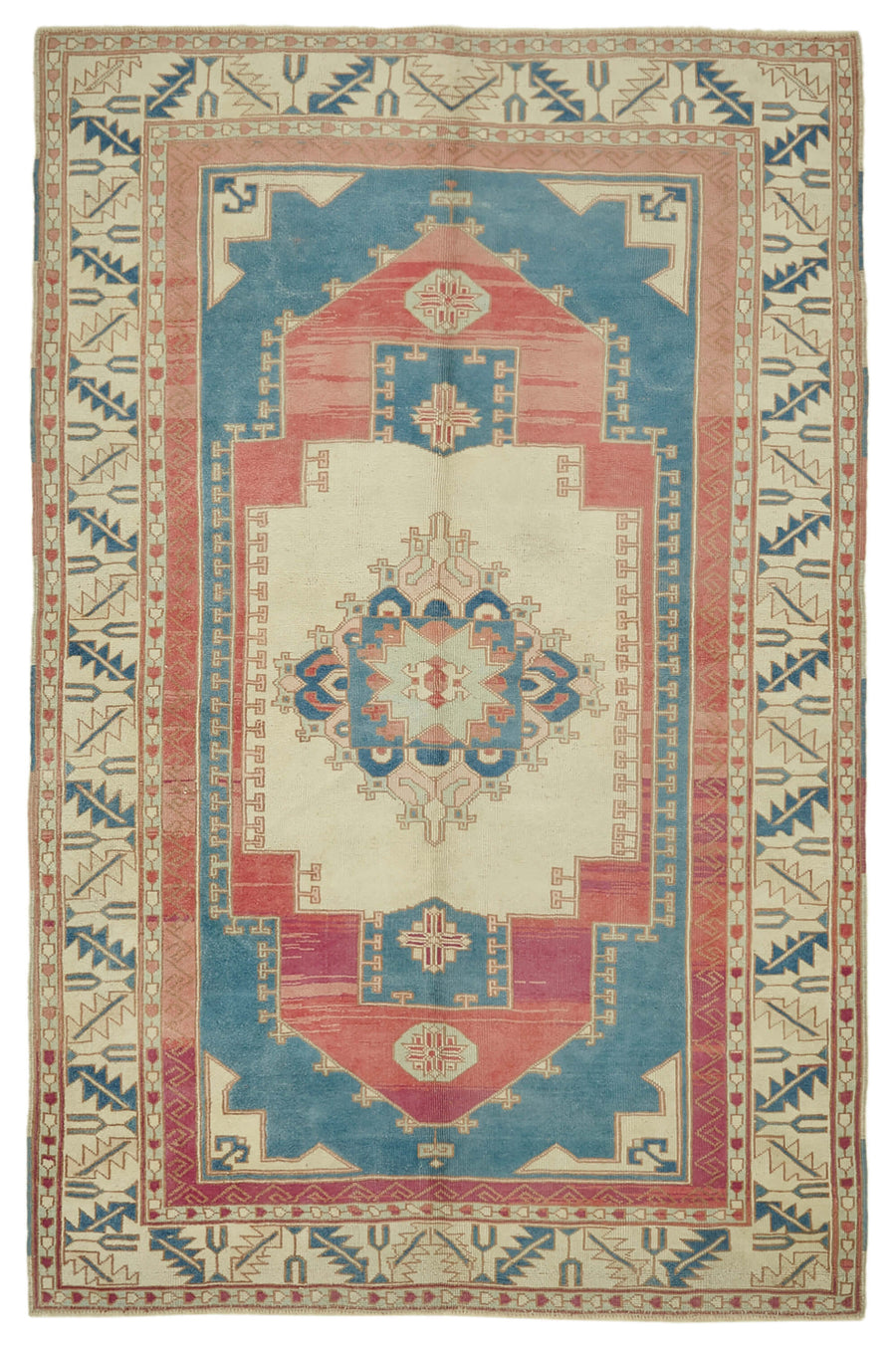Kavale Krem Mavi Madalyon Göbek Desenli El Dokuma Halı 178x271 cm