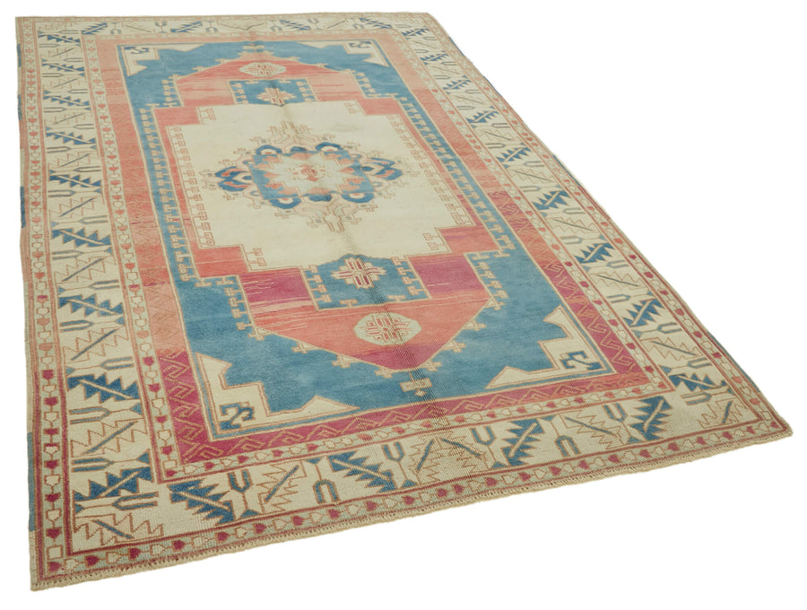 Kavale Krem Mavi Madalyon Göbek Desenli El Dokuma Halı 178x271 cm – genel görünüm
