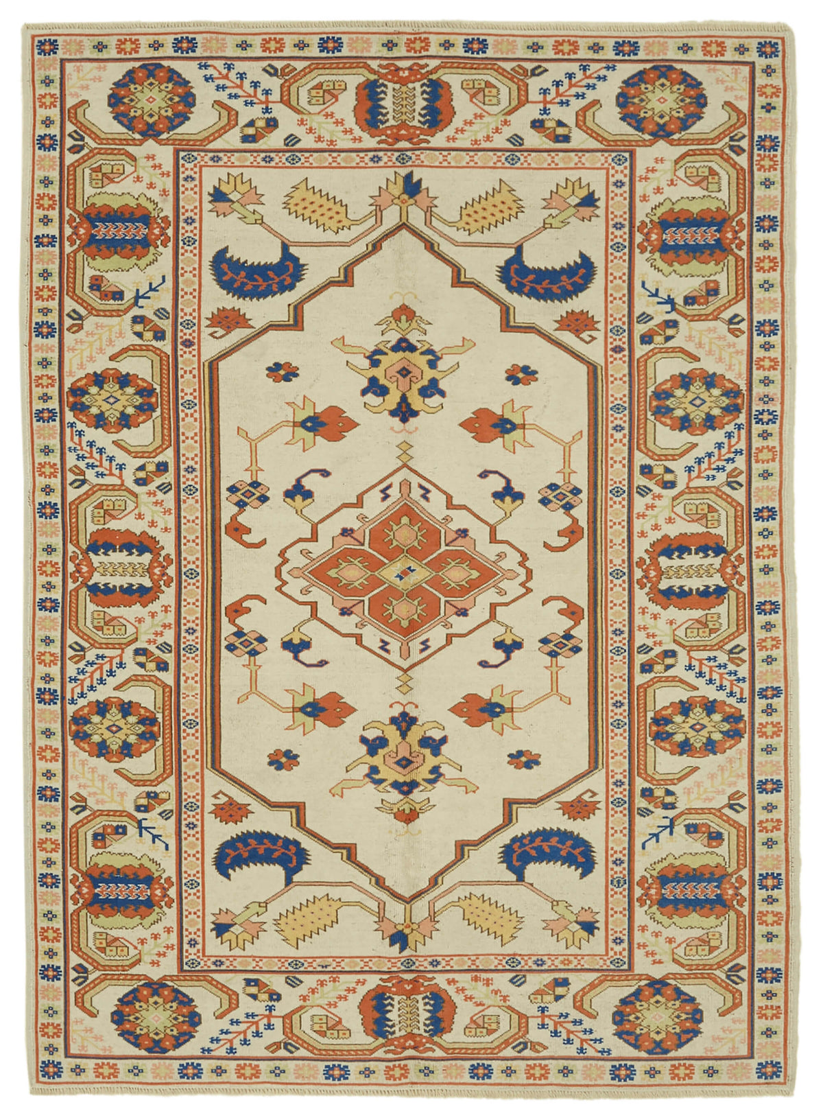 Kavale Anadolu El Dokuma Krem Turuncu Geometrik Halı 185x253 cm
