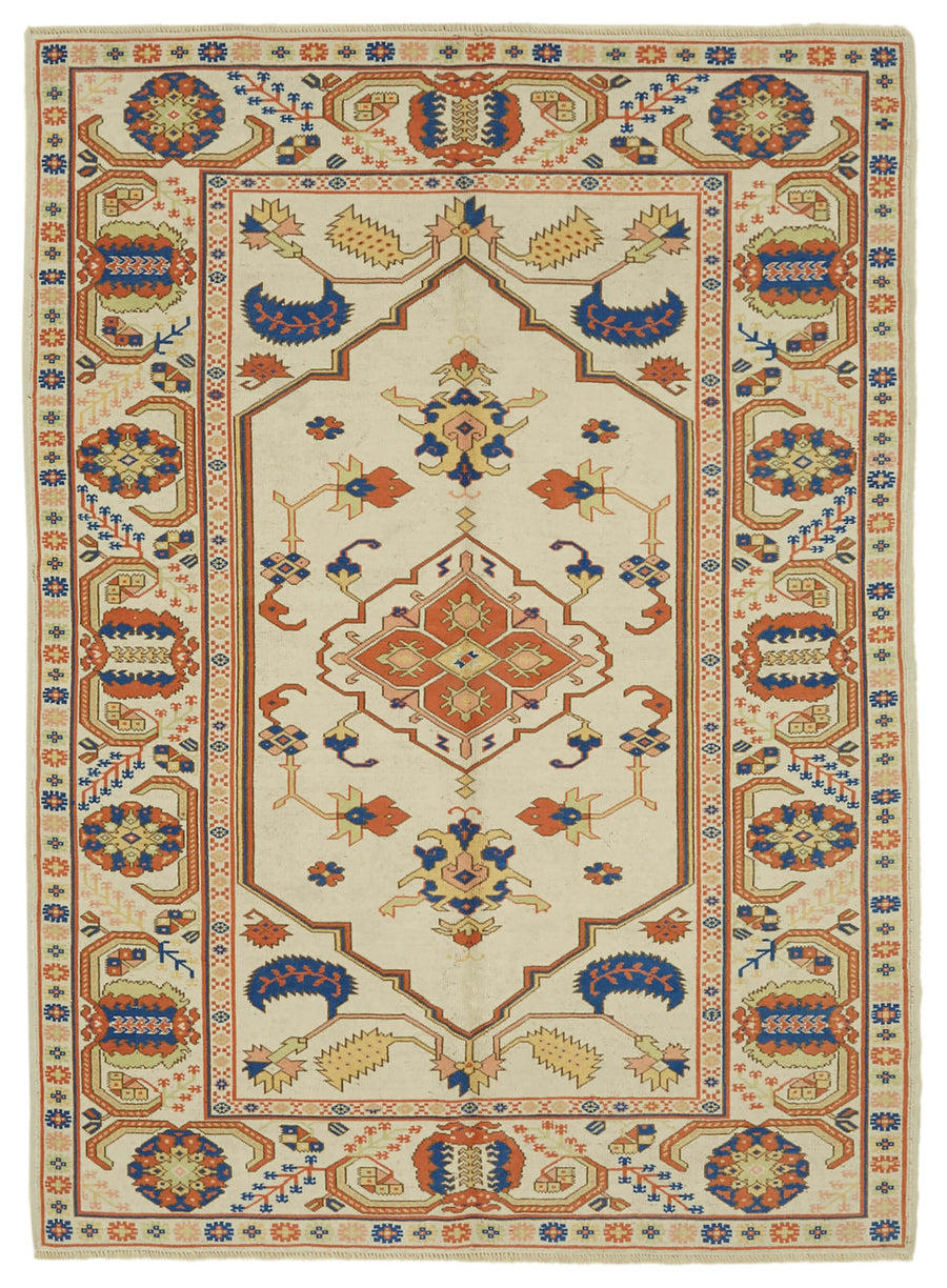 Kavale Anadolu El Dokuma Krem Turuncu Geometrik Halı 185x253 cm