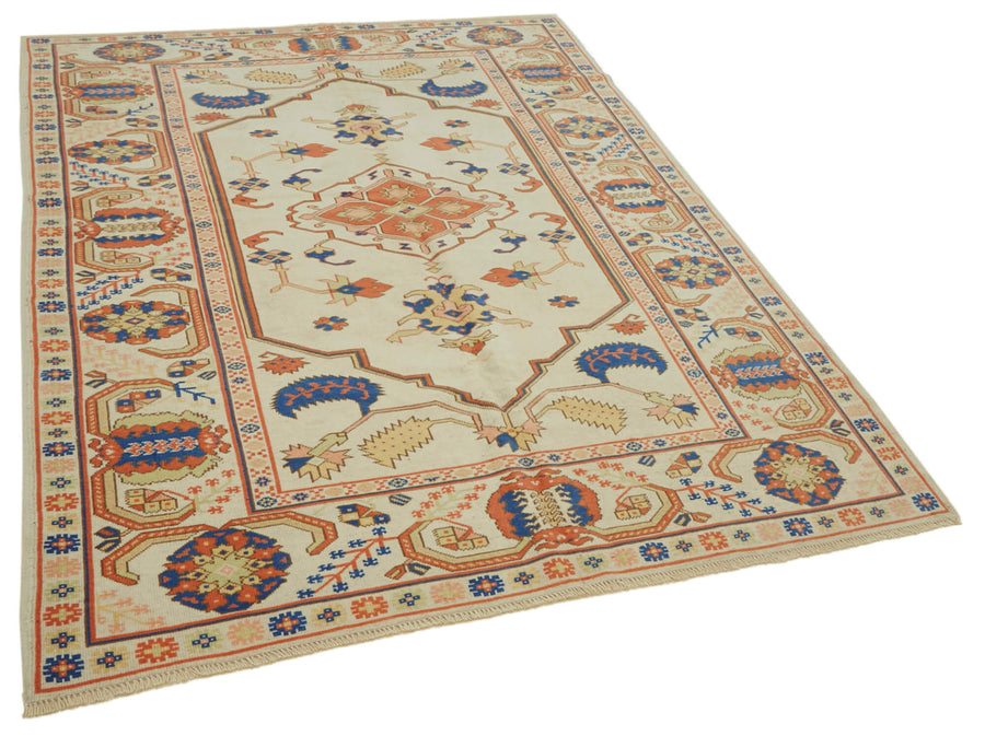 Kavale Anadolu El Dokuma Krem Turuncu Geometrik Halı 185x253 cm – genel görünüm