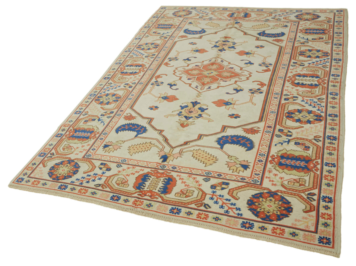 Kavale Anadolu El Dokuma Krem Turuncu Geometrik Halı 185x253 cm – doku yakın çekim