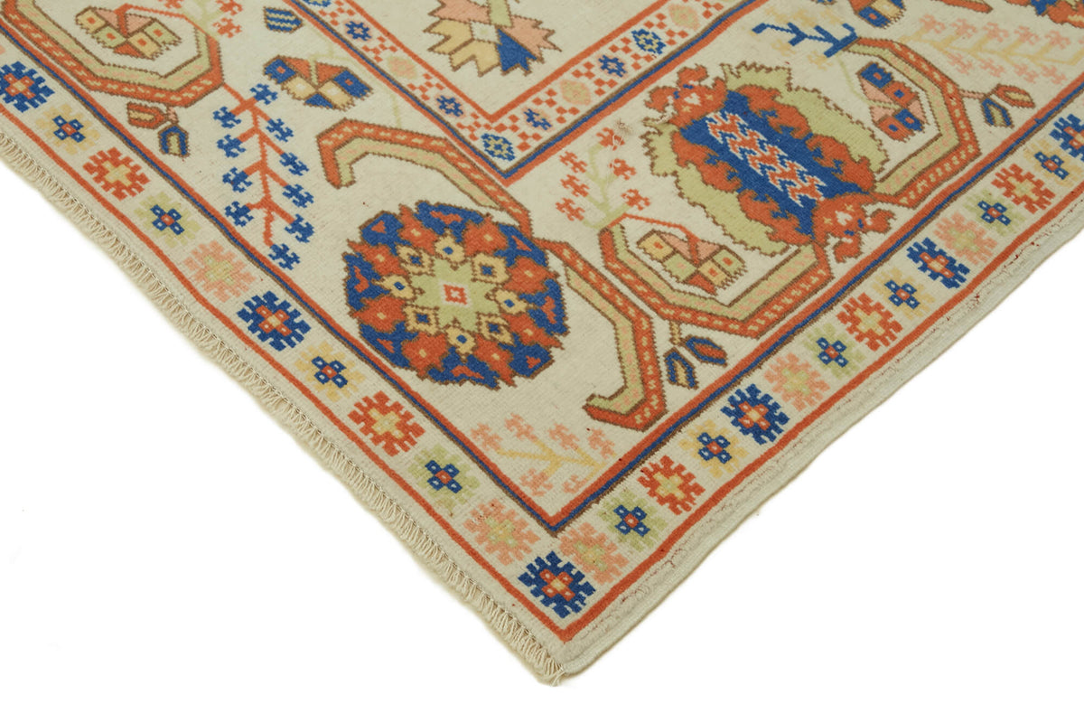 Kavale Anadolu El Dokuma Krem Turuncu Geometrik Halı 185x253 cm – detay görünümü