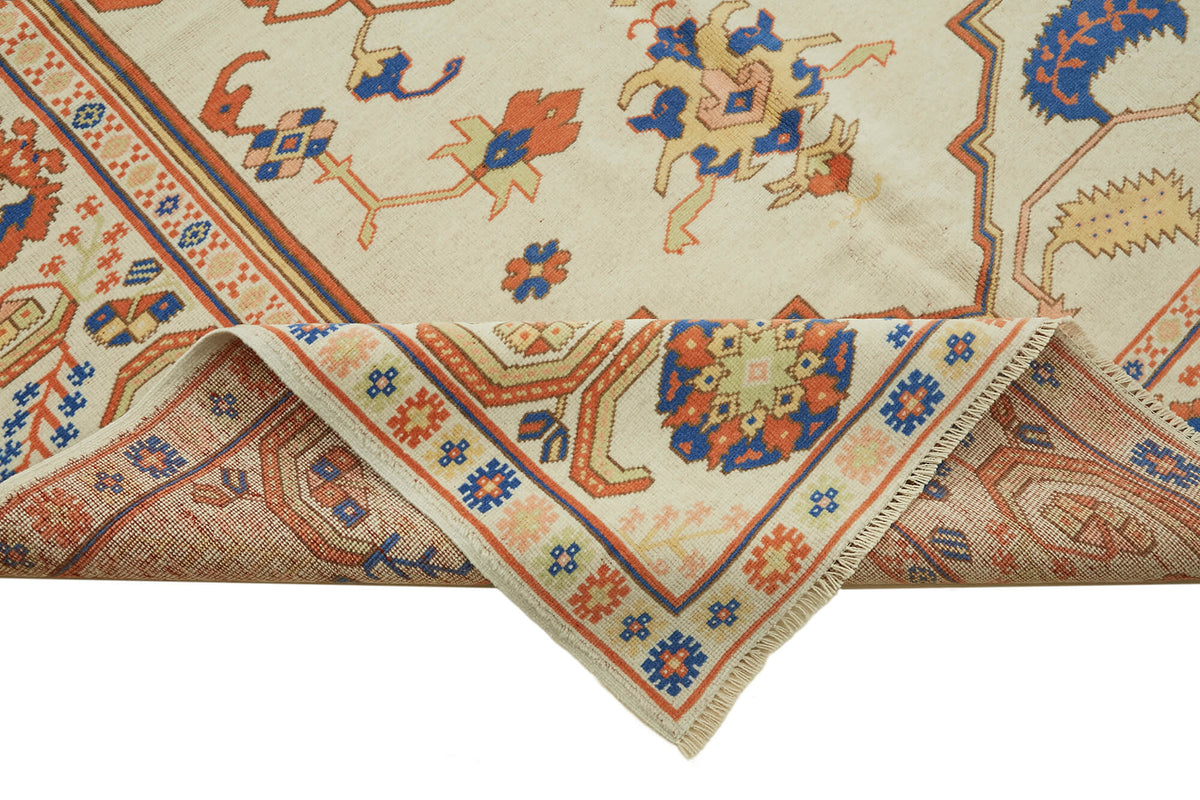 Kavale Anadolu El Dokuma Krem Turuncu Geometrik Halı 185x253 cm – kenar detayı