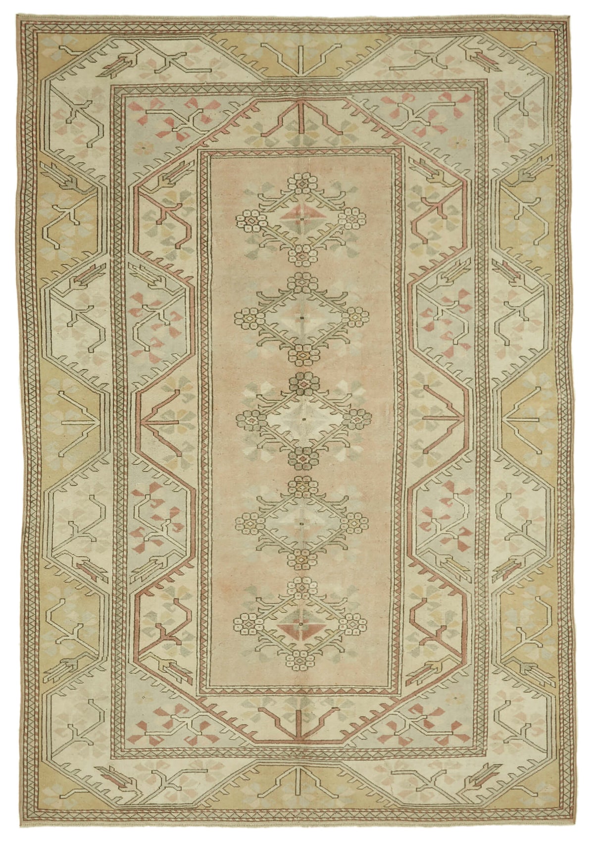 Kavale Madalyon Desenli Açık Pembe ve Bej El Dokuma Halı 191x289 cm