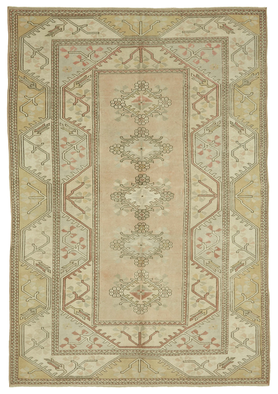 Kavale Madalyon Desenli Açık Pembe ve Bej El Dokuma Halı 191x289 cm