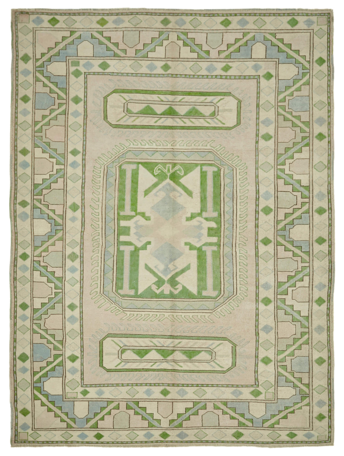 Kavale Madalyon Desenli Düz Yeşil ve Bej Anadolu Halısı 221x296 cm