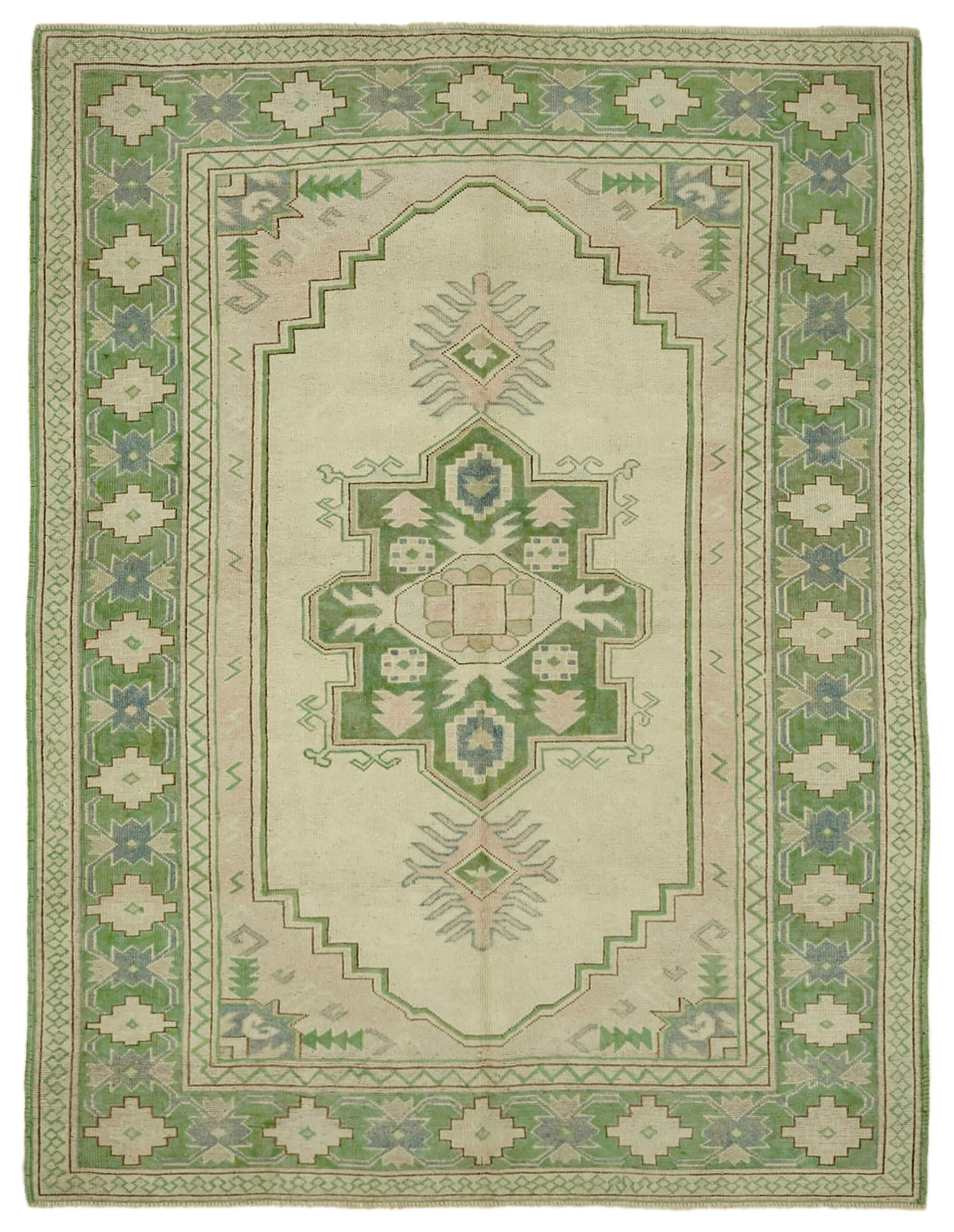 Kavale Bej Yeşil Etnik Geometrik Desenli El Dokuma Halı 186x245 cm