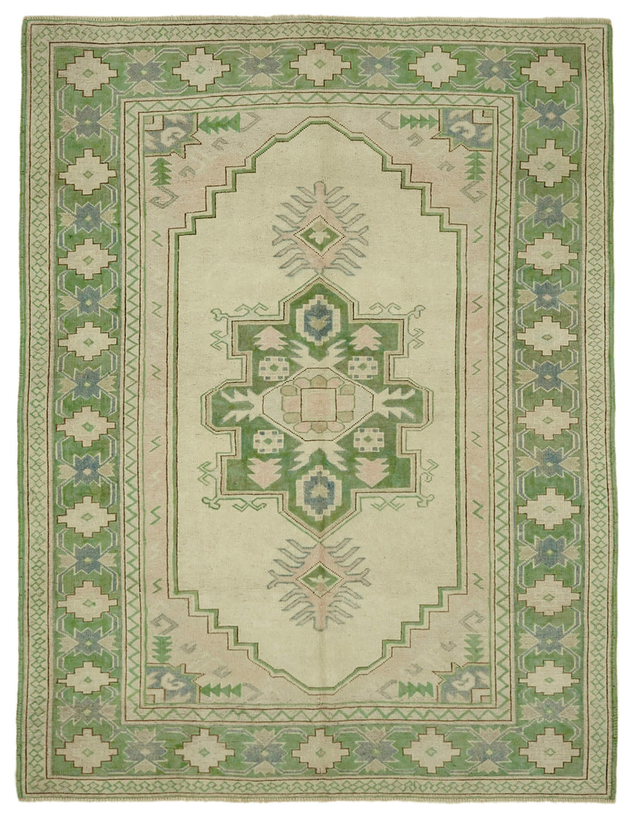 Kavale Bej Yeşil Etnik Geometrik Desenli El Dokuma Halı 186x245 cm