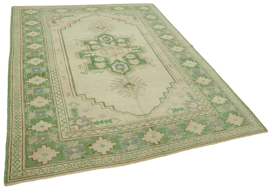 Kavale Bej Yeşil Etnik Geometrik Desenli El Dokuma Halı 186x245 cm – genel görünüm