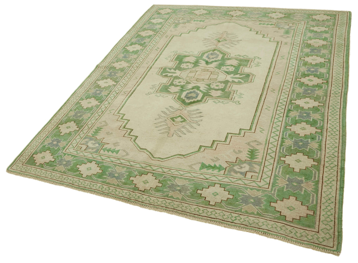 Kavale Bej Yeşil Etnik Geometrik Desenli El Dokuma Halı 186x245 cm – doku yakın çekim