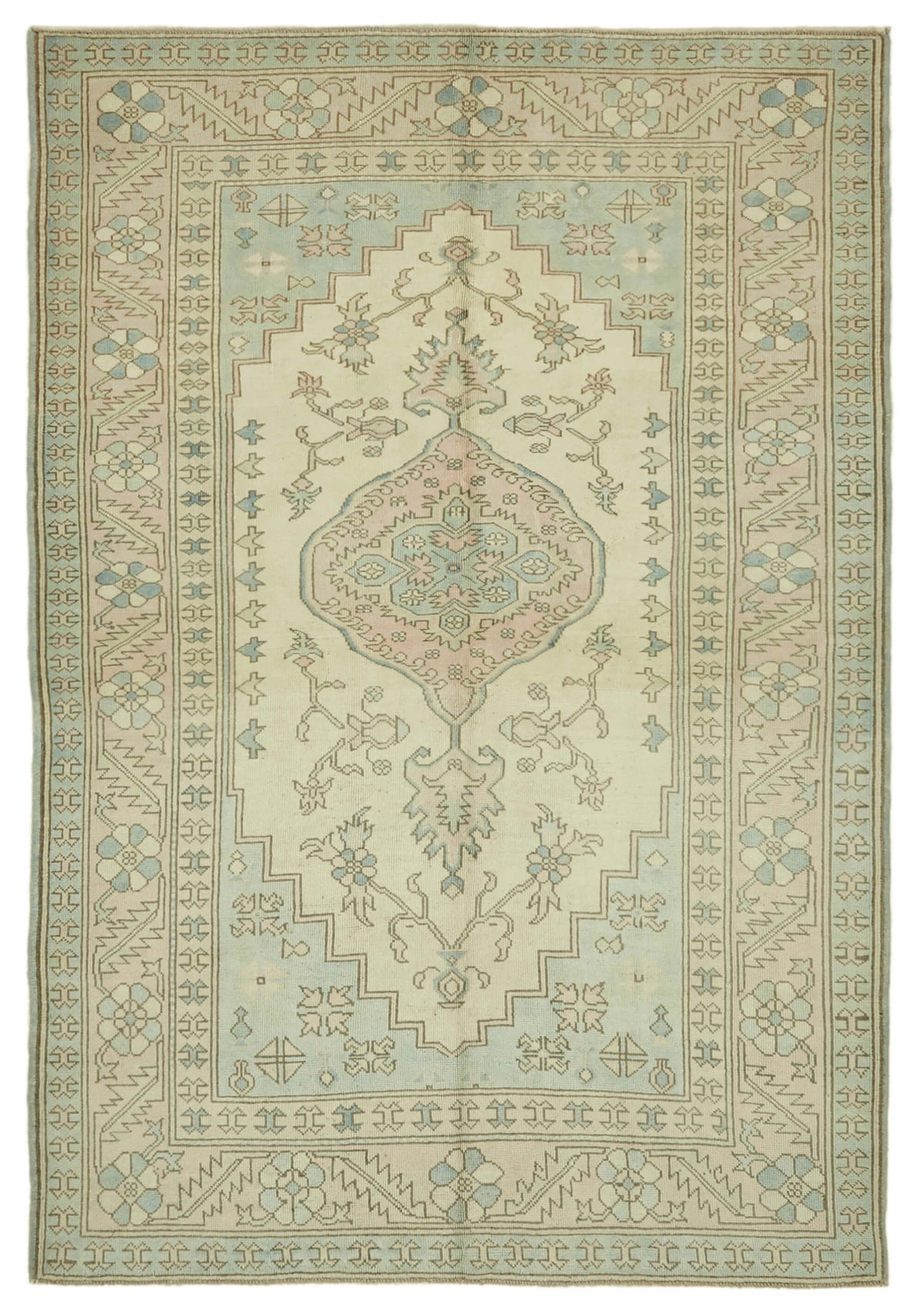 Kavale Krem Madalyon Desenli Yün ve Pamuk El Dokuma Halı 200x291 cm